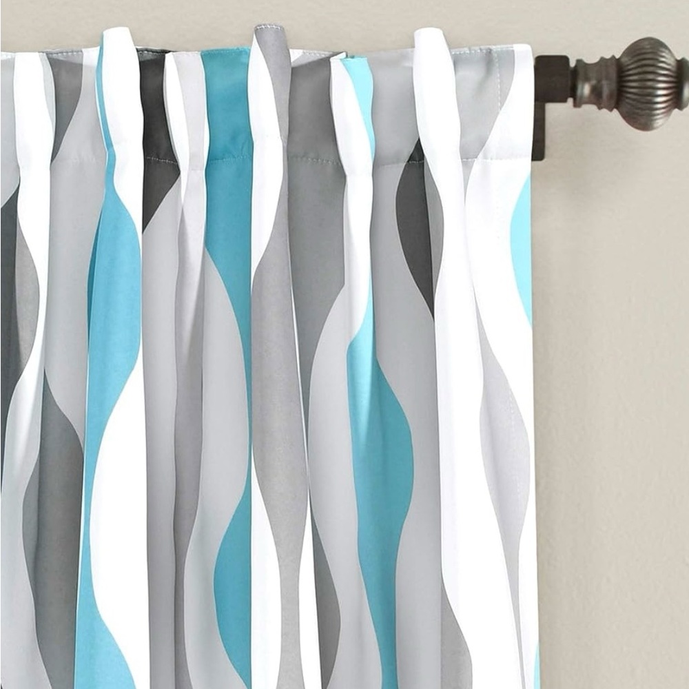 Lush Decor Mid Century Geo Room Darkening Window Curtain Panel Pair 52"W x 84"L - Picture 2 of 6